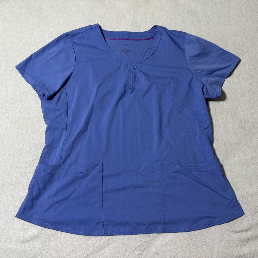 Purple Label Healing Hands Jane Y-Neck Scrub Top Women's Size 2X Blue